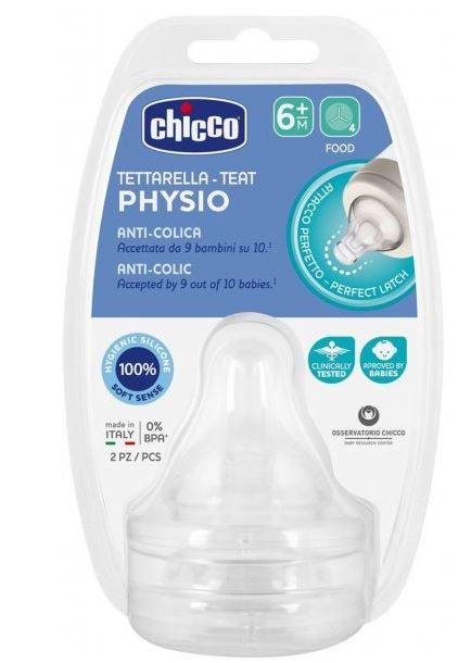 Obrázok CHICCO Cumlík na fľašu Perfect 5 fyziologický silikón, kaša 6 m+, 2 ks