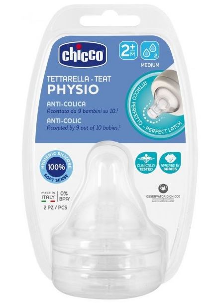 Obrázok  Chicco Cumlík na fľašu Chicco Perfect 5 fyziologický silikón, stredný prietok 2 m+, 2 ks 