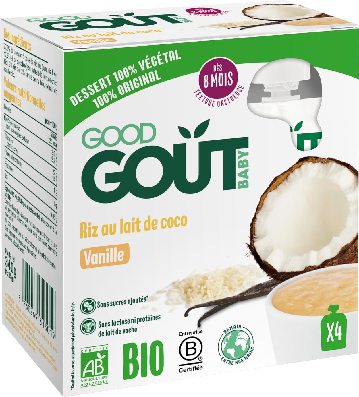 Obrázok Good Gout Ryžový dezert s kokosovým nápojom a vanilkou (4× 85 g) (3760269313019)