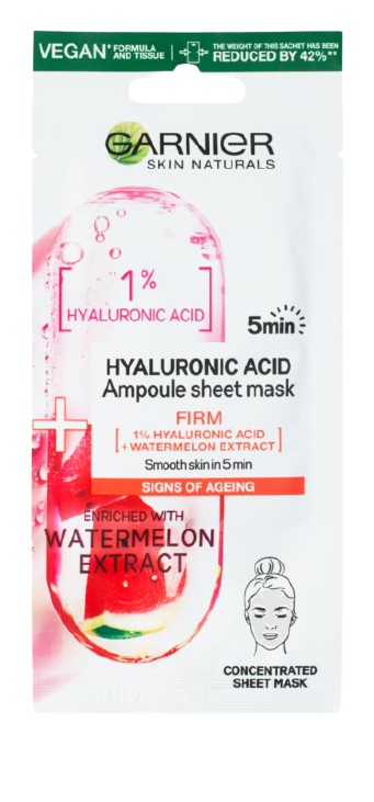 Obrázok GARNIER Skin Naturals Ampoule Sheet Mask Hyaluronic Acid and Watermelon Extract 15 g (3600542387286)