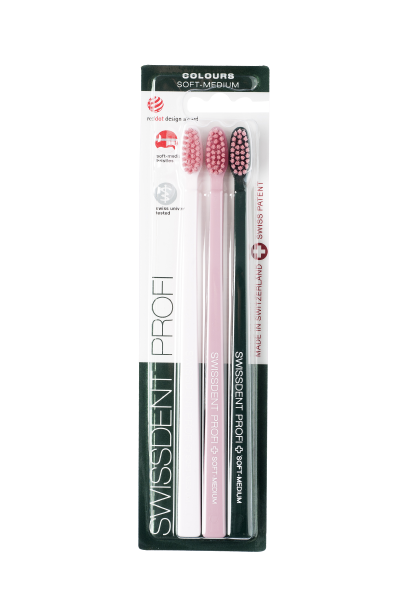 Obrázok SWISSDENT COLOURS zubné kefky Soft-Medium (2+1 zadarmo) PINK PARADISE